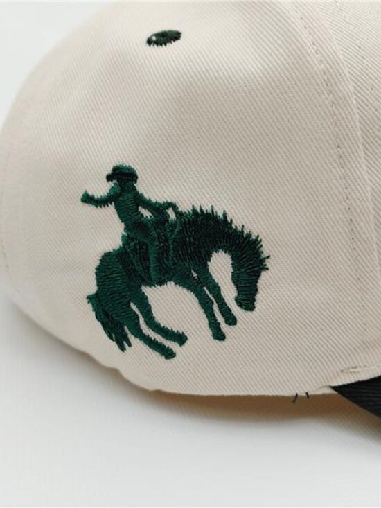 Retro 80s Yeehaw Puff Embroidered Cowboy Hat - Green & Beige - USA Embroidered main image 4